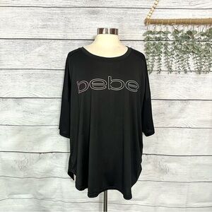 Bebe Sport Colorful LOGO Tee Shirt Top Black Stretch Mesh Back Plus Size 3X